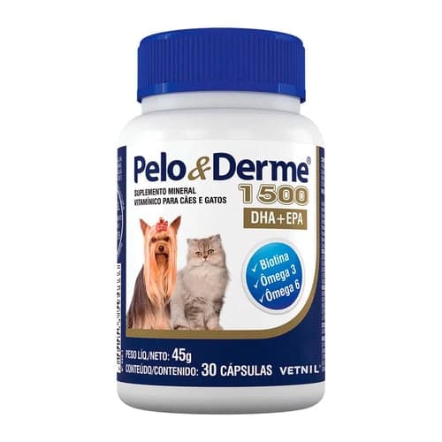 Imagem do produto Pelo & Derme 1500 Para Cães E Gatos Uso Veterinário Com 30 Cápsulas