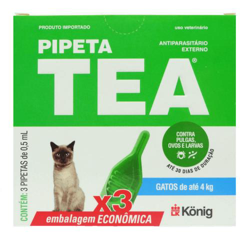 Imagem do produto Pipeta Tea 0,5 Ml Antiparasitário Contra Pulgas Para Gatos De Até 4 Kg Kit 3 Unid. König