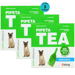 Imagem do produto Pipeta Tea 0,5 Ml Antiparasitário Contra Pulgas Para Gatos De Até 4 Kg König Kit Com 3