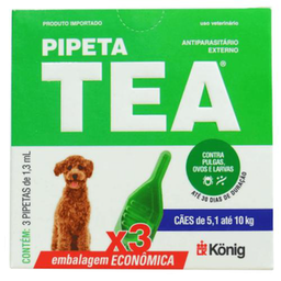 Imagem do produto Pipeta Tea 1,3 Ml Antiparasitário Contra Pulgas Para Cães De 5,1Até 10Kg Kit C/ 3 Unid. König