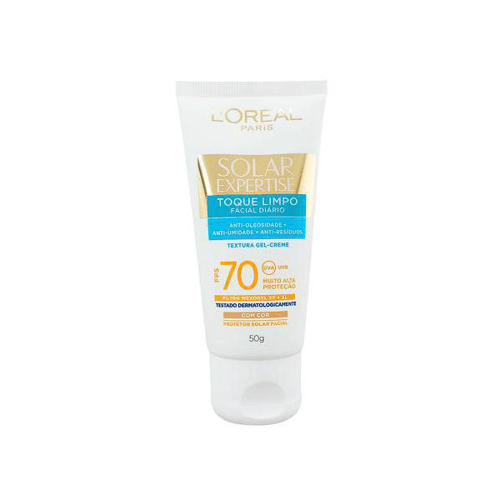 Imagem do produto Protetor Solar Facial L'oréal Solar Expertise Toque Limpo Com Cor Fps 70 Gel Creme Com Efeito De Base Com 50G