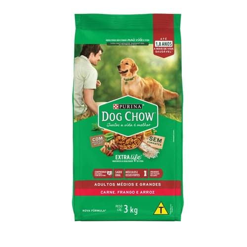 Imagem do produto Ração Para Cães Dog Chow Extra Life Adultos Médios E Grandes Carne, Frango E Arroz 3Kg