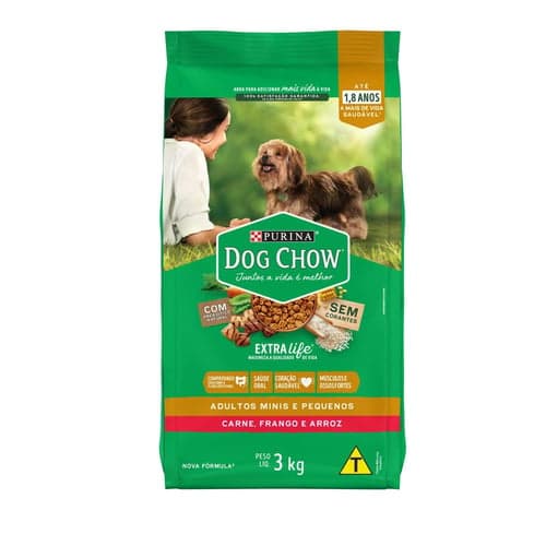 Imagem do produto Ração Para Cães Dog Chow Extra Life Adultos Minis E Pequenos Carne Frango E Arroz 3Kg