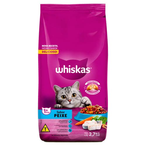 Imagem do produto Ração Para Gatos Whiskas Adulto 1+ Anos Sabor Peixe 2,7Kg