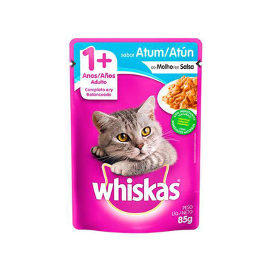 Imagem do produto Ração Para Gatos Whiskas Adulto 1+ Anos Sachê Sabor Atum Ao Molho Com 85G