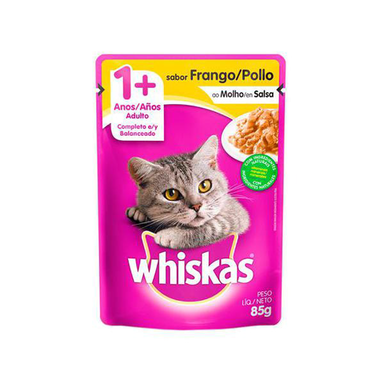 Imagem do produto Ração Para Gatos Whiskas Adulto 1+ Anos Sachê Sabor Frango Ao Molho Com 85G