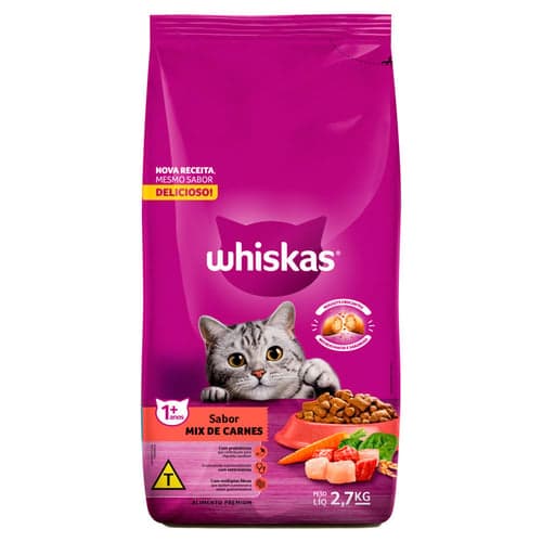 Imagem do produto Ração Para Gatos Whiskas Adultos 1+ Anos Sabor Mix De Carne 2,7Kg