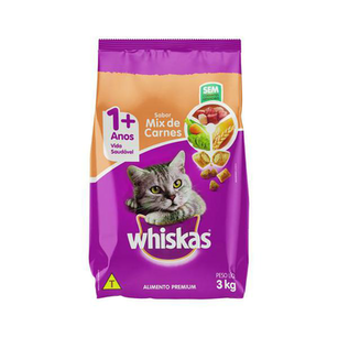 Imagem do produto Ração Para Gatos Whiskas Adultos 1+ Anos Sabor Mix De Carne 3Kg