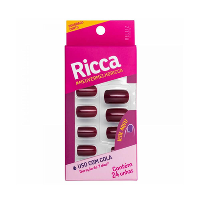Imagem do produto Ricca Unhas Postiças Vermelho Seda Sem Cola Com 24