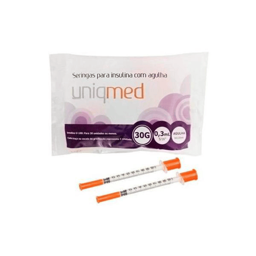 Imagem do produto Seringas Para Insulina Com Agulha Uniqmed 30G 0,3Ml 8X0,30Mm 10 Unidades