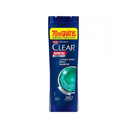 Shampoo Clear Men Limpeza Diária 2 Em 1 Leve 400Ml Pague 330Ml