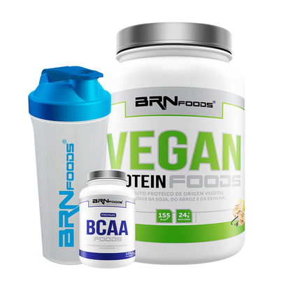 Vegan Kit Vegan Protein 500G + Bcaa Premium 120 Cápsulas + Coqueteleira Brn Foods Sabor: Baunilha