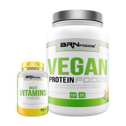 Vegan Protein 500G + Multivitamins Foods 90 Cápsulas Brn Foods Sabor: Baunilha