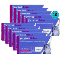 Vermífugo Para Gatos Vermivet 300Mg C/ 4 Comprimidos Kit C/ 10 Caixas