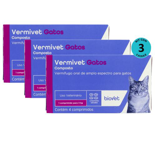 Imagem do produto Vermífugo Para Gatos Vermivet 300Mg C/ 4 Comprimidos Kit C/ 3 Caixas