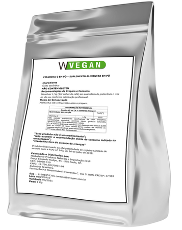 Vitamina C Acido Ascorbico 1Kg Embalagem Refil Wvegan