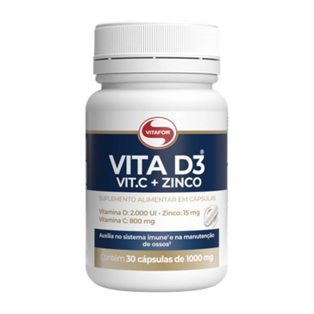 Imagem do produto Vitamina D Vita D3 + C Zinco 30 Cápsulas De 1000Mg Vitafor