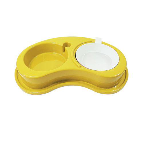Lixo Comedouro Plástico Furacão Pet Antiformiga Luxo Duplo P Cães Pelos Longos G Amarelo