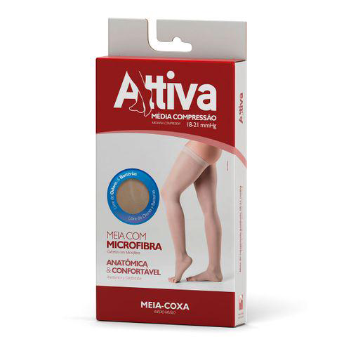 Imagem do produto A618 Meia Coxa Ponteira Aberta Feminina Natural Escuro 1821 Mmhg Tamanho P Cor Natural Escuro Attiva 1 Par