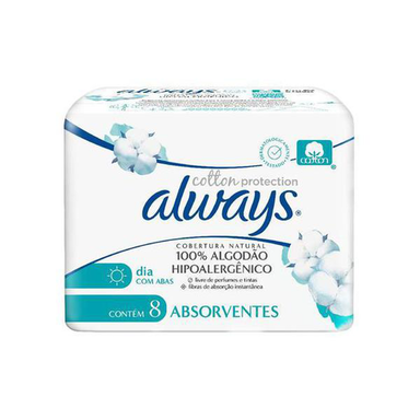 Imagem do produto Absorvente Always Hipoalergênico Cotton Protection Com Abas 8 Unidades
