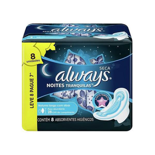 Imagem do produto Absorvente Always Noites Tranquilas Cobertura Seca Com Abas Leve 8 Pague 7 Unidades