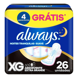 Imagem do produto Absorvente Always Noites Tranquilas Cobertura Suave Xg Com Abas 26 Unidades