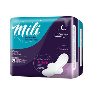 Imagem do produto Absorvente Mili Noturno Fluxo Intenso Cobertura Suave Com Abas Com 8 Unidades