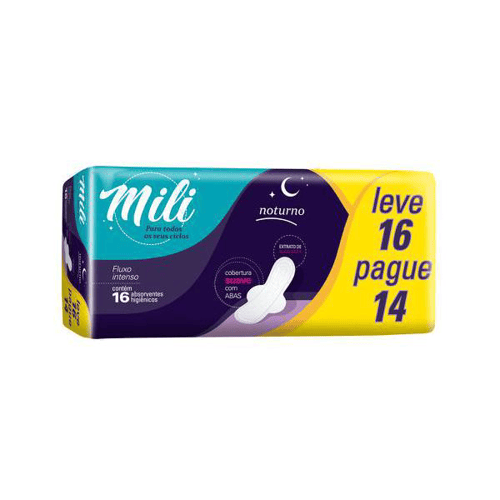 Absorvente Mili Noturno Fluxo Intenso Cobertura Suave Com Abas Leve 16 Pague 14 Unidades