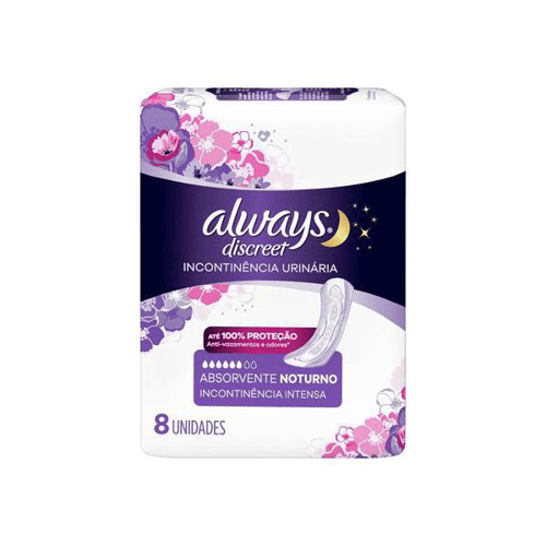 Absorvente Noturno Always Discreet Incontinência Urinária 8 Unidades