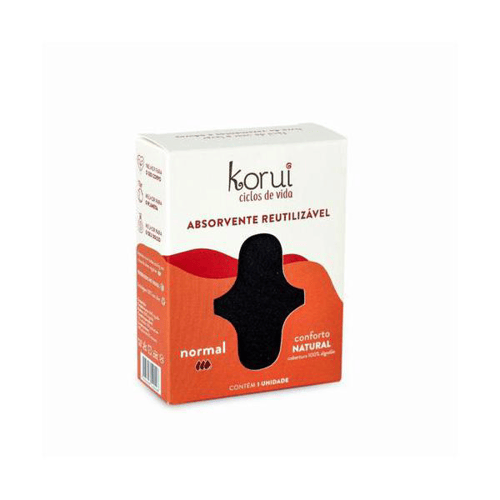 Imagem do produto Absorvente Reutilizavel Korui Cobertura Natural Fluxo Normal Com Abas Cor Preto