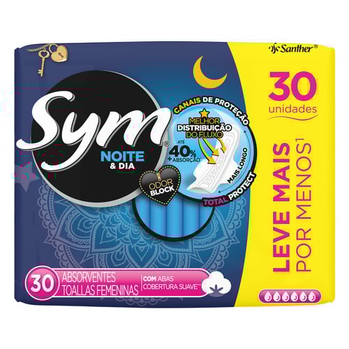 Imagem do produto Absorvente Sym Noite E Dia Suave Com Abas 30 Unidades Leve Mais Por Menos