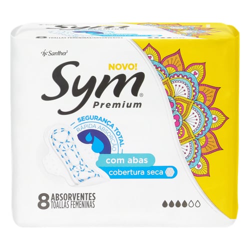 Imagem do produto Absorvente Sym Premium Cobertura Seca Com Abas 8 Unidades