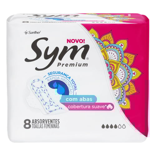 Imagem do produto Absorvente Sym Premium Cobertura Suave Com Abas 8 Unidades