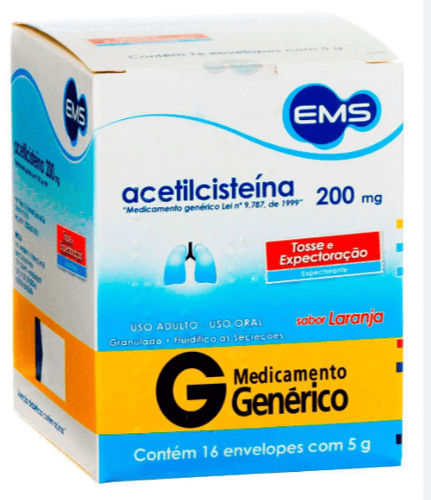 Acetilcisteína 200Mg/5G - 16 Envelopes Com Pó Solúvel Ems Genérico