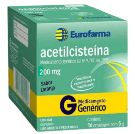 Acetilcisteína 200Mg/5G - 16 Envelopes Com Pó Solúvel Eurofarma Genérico