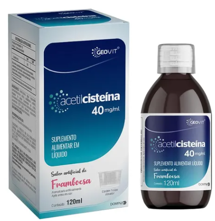 Acetilcisteína 40Mg/Ml - 120 Ml Xarope Sabor Framboesa Suplemento Alimentar Em Líquido