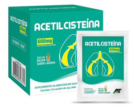 Imagem do produto Acetilcisteína 600Mg - 16 Sachês Suplemento Alimentar Em Pó Sabor Laranja