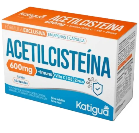 Acetilcisteína 600Mg + Vitaminas C, D3 E Zinco - 16 Cápsulas