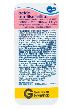 Imagem do produto Ácido Acetilsalicílico 100 Mg - 10 Comprimidos Ems Genérico