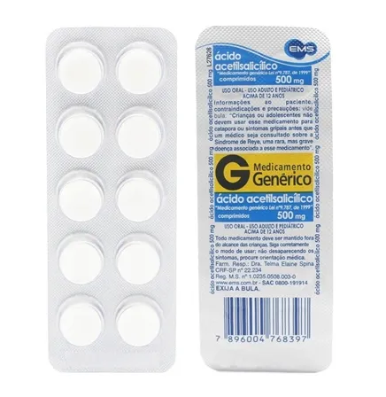 Imagem do produto Ácido Acetilsalicílico 500 Mg - 10 Comprimidos Ems Genérico
