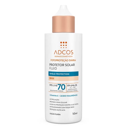 Protetor Solar Facial Adcos Fluid Shield Protection Beige FPS70 50Ml