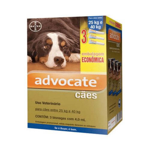 Advocate Caes Combo Para Cães De 25 Até 40Kg 3 Pipetas Com 4Ml Cada