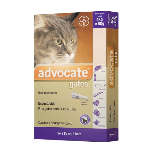 Advocate Gatos Para Gatos De 4Kg Até 8Kg Pipeta Com 0,8Ml .