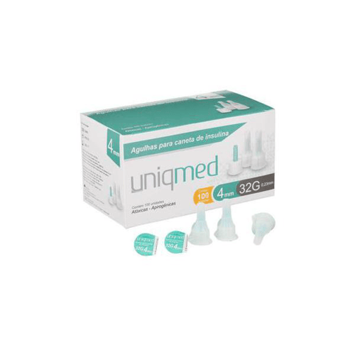 Agulha Uniqmed Universal Curta 32G 4Mm C/ 100 Agulhas Para Caneta De Insulina