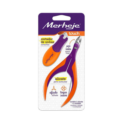 Imagem do produto Alicate Cuticula Merheje Touch Violeta/Laranja + Cortador Unhas