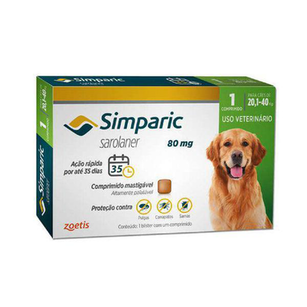 Antipulga Simparic Para Cães De 20,1 A 40Kg 80Mg