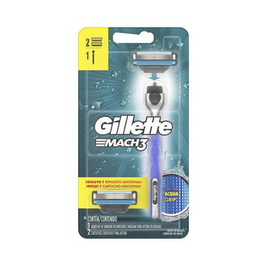Imagem do produto Aparelho De Barbear Gillette Mach3 Acqua Grip + 2 Cargas 1 Unidade