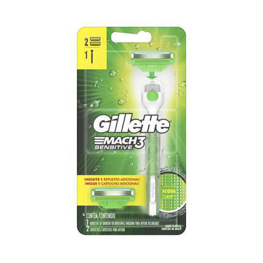 Aparelho De Barbear Gillette Mach3 Acqua Sensitive + 2 Cargas 1 Unidade