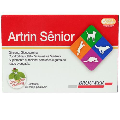 Imagem do produto Artrin Sênior Condroprotetor Para Cães E Gatos Com 30 Comp. Palatáveis Brouwer