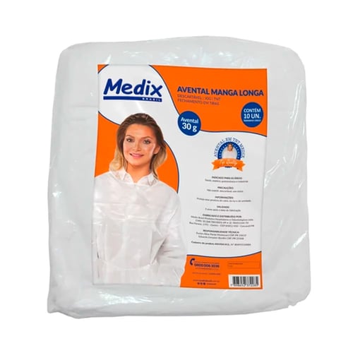 Avental Descartável Medix Manga Longa 30G Com 10 Unidades
